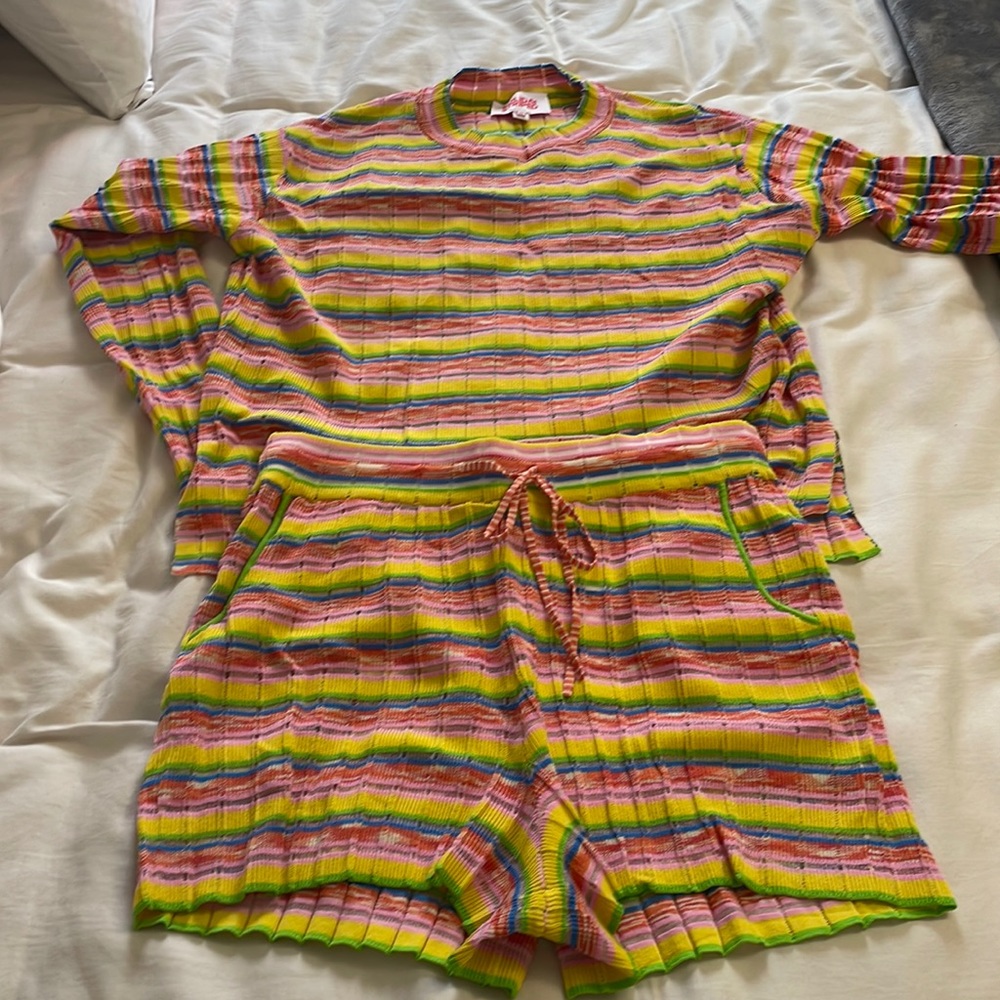 Spacedye stripe shorts set